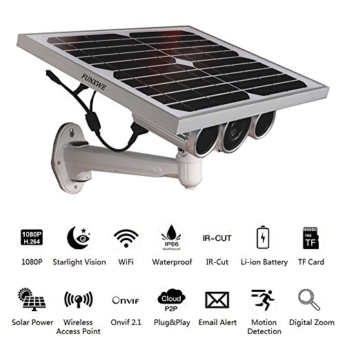 Funxwe 1080P Full-HD Solar Power WiFi IP Camera Wireless AP Network 2.0 Megapixels Starlight Night Vision Outdoor Battery Powered