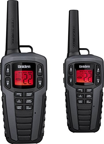 Uniden SX377-2CKHS 37 Mile MicroUSB FRS/GMRS Two-Way Radios with Charging Kit, 2-Pack, Black